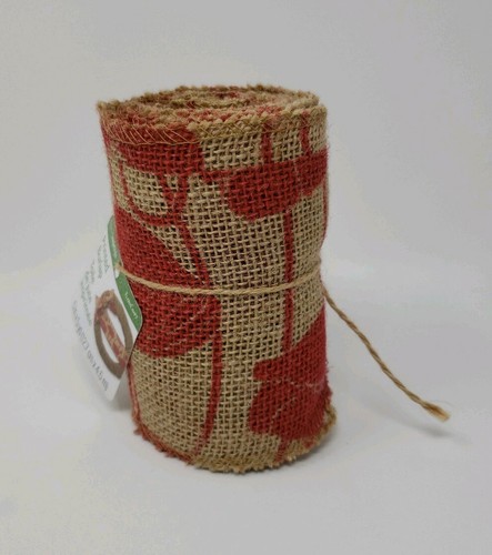 FloraCraft Printed Ribbon Burlap Poppy Print Red Size 5" x 5 Yards Roll Lot 2 - Picture 3 of 3