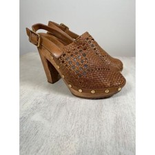 Tory Burch Widdieanne Woven Leather Wood Heel Clog Boho Women's Size 7