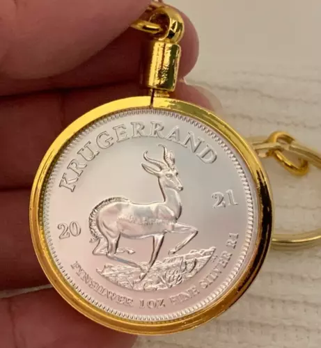 Blacks Keychains: Krugerrand *2021* BU One Pure Ounce Silver Krug Coin Keychain
