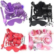 Unisex Leather Kits Plush Bondage Handcuffs Whip Gag Clamp Couples Flirt
