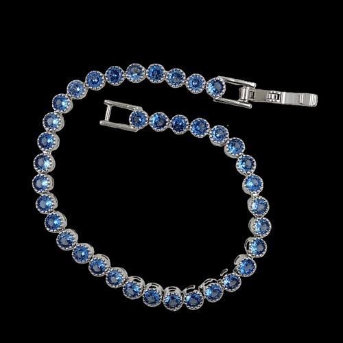 14k White Gold Plated 3.5mm Sapphire Bracelet Secure Clasp 6.5"