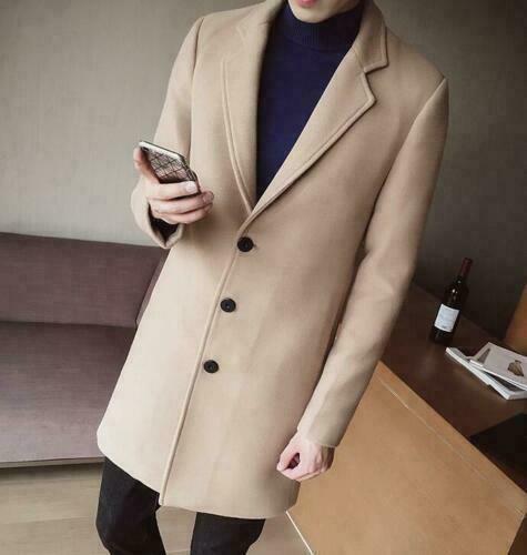 Abrigo coreano para hombre ajustado mezcla de lana otoño solapa gabardina chaqueta de negocios @ - Imagen 13 de 20