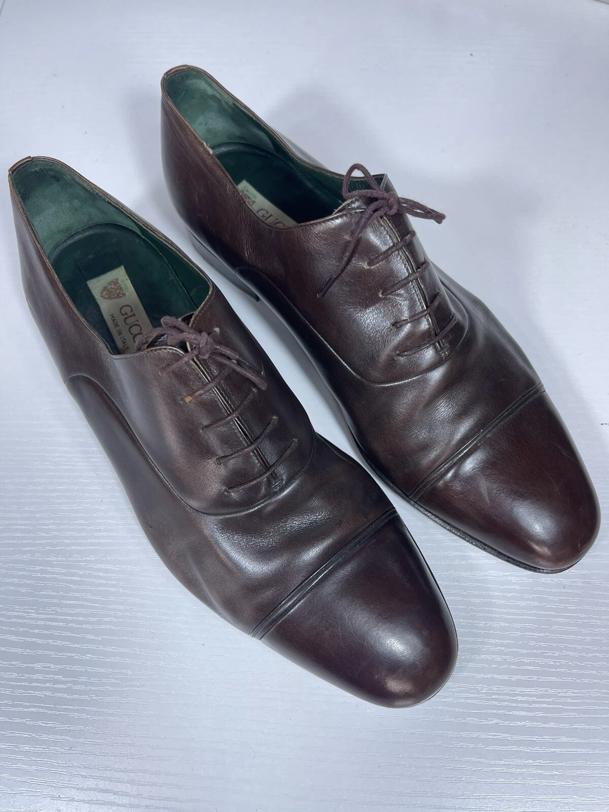Chaussures habillées vintage années 80 Gucci en cuir marron Oxford pour hommes taille 10 M