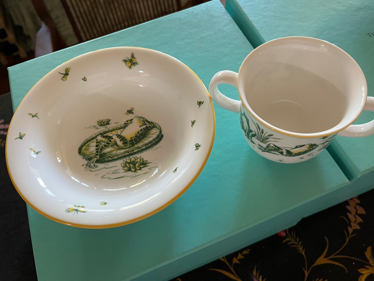 Rare Vintage Tiffany & Co Bone China Frog Pond Child Bow And Cup