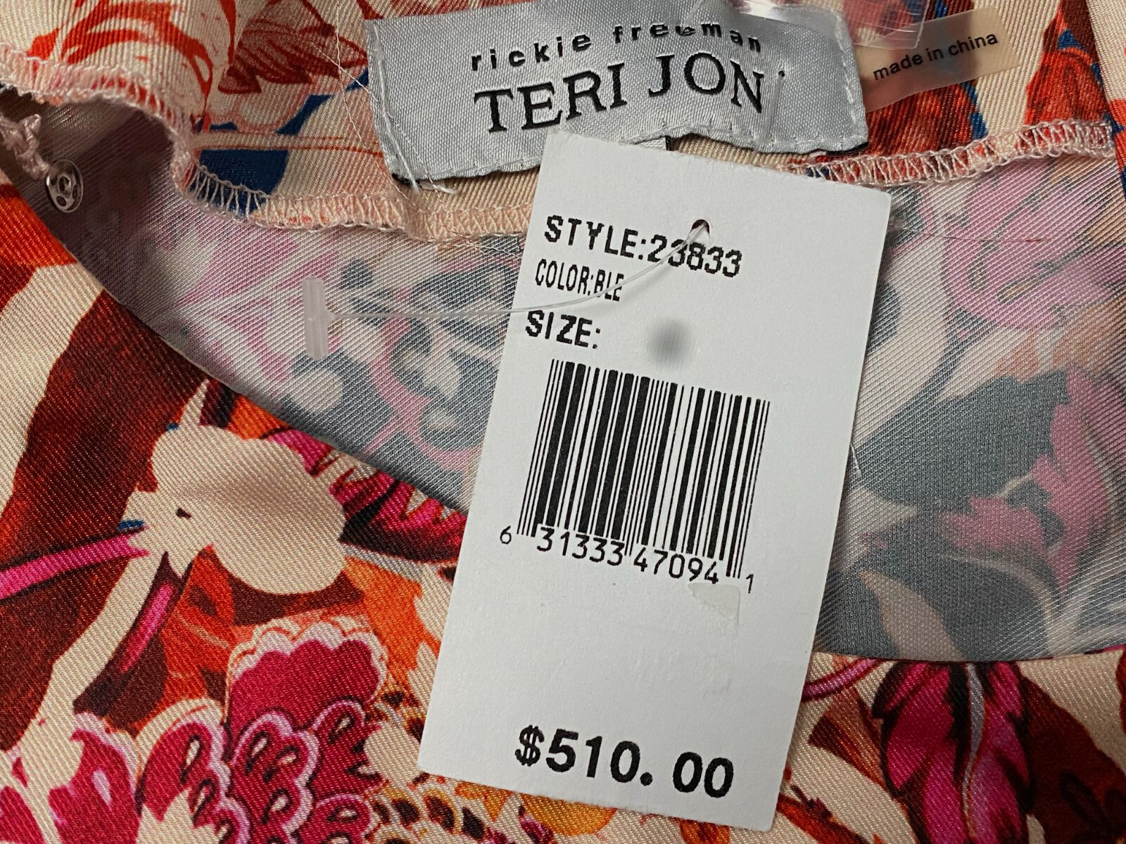 Rickie Freeman by Teri Jon Women's Blue Floral Crewneck 3/4 Sleeve Dress Size 4