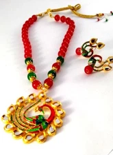 Indian jewellery Hand craft peacock style red Necklace Set Christmas gift
