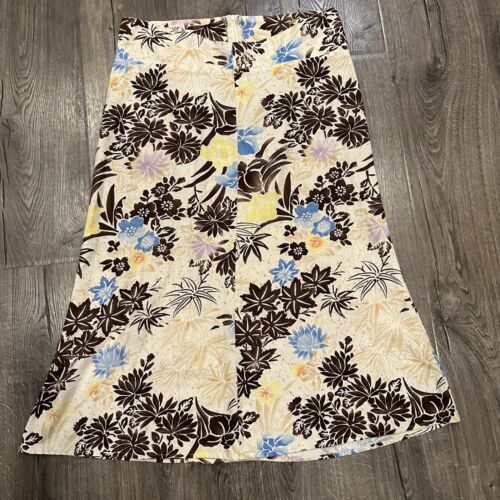 Vintage Roxy Floral Hawaiian Linen Blend Skirt Size S Boho Beach Cover Up Island - Picture 1 of 9