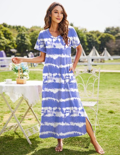 Womens Full Length Long Nightgown with Pockets - Picture 4 of 5