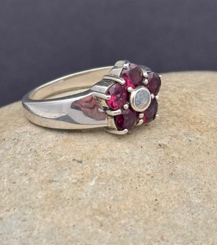 GENUINE RHODOLITE GARNET & OPAL RING 925 STERLING SILVER FAST FREE SHIPPING !! - Picture 2 of 19