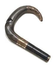Vintage Antique Engraved Gold Filled Horn Umbrella Walking Stick Cane Handle Old