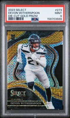 2023 PANINI SELECT 273 DEVON WITHERSPOON DIE-CUT GOLD PRIZM /10 PSA 9