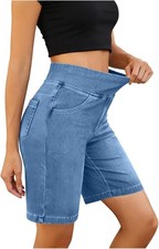 Women's High Waist Stretch Slim Fit Denim Bermuda Shorts