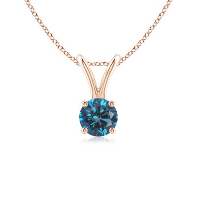 ANGARA 0.25Ct Prong-Set Round Enhanced Blue Diamond V-Bale Pendant 14K Rose Gold