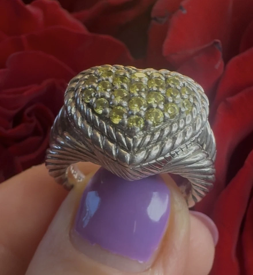 Judith Ripka 925 Sterling Silver Ring Size 7 Yellow CZ Stones Designer Jewelry - Image 2 of 4