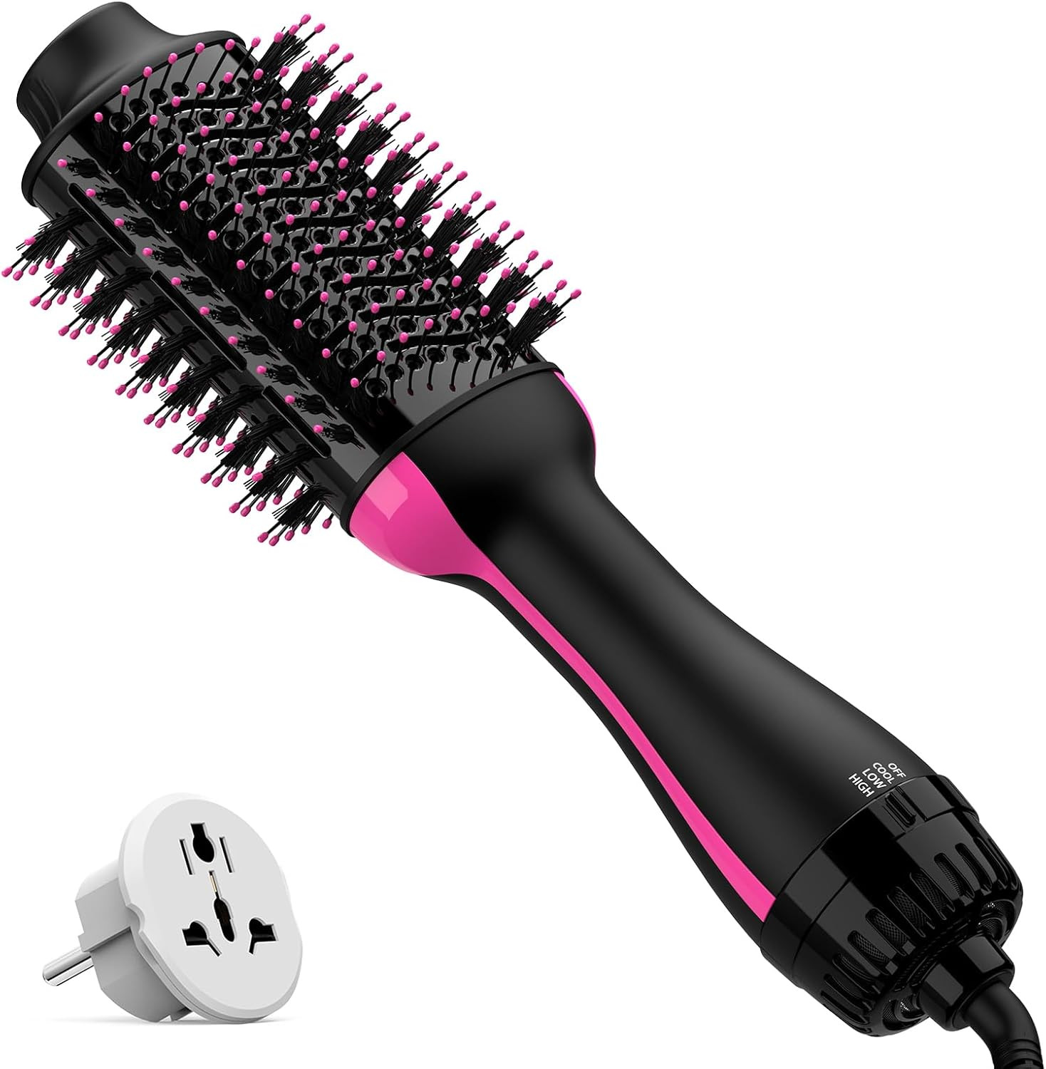 Dual Voltage Hair Dryer Brush with Negative Ion Anti-Frizz Styler - Hot Air Volu