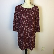 Old Navy Mini Dress Size M Womans Burgundy Red Floral Print 3/4 Sleeve Zip Back