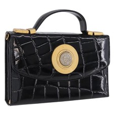 Gianni Versace Medusa Borsa a Mano Brevetto Nero Tono Oro Autentica BA14906A
