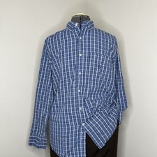 Chaps Mens Shirt Medium Blue Plaid Check Casual Dress Button Down Long Sleeve