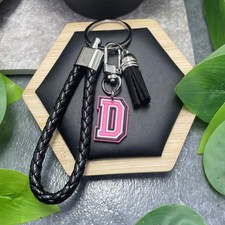 5 Stainless Steel Tassel Initial D Charm Wristlet Keychain New Free Ship D1671