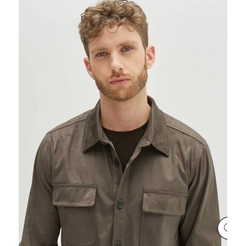ROBERT BARAKETT "RENOIR OVERSHIRT" SUEDE SHIRT JACKET in Army Green size Large - Picture 2 of 10