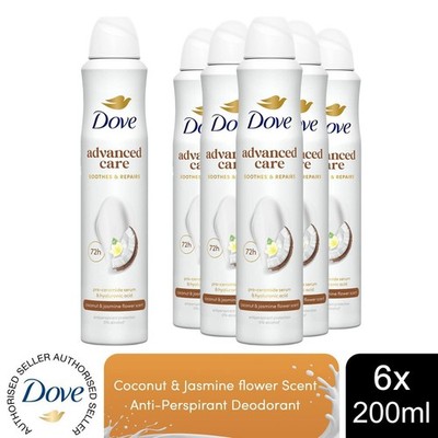 Dove Advanced Care Antitranspirant Deo Kokos & Jasmin Blütenduft 200ml, 6er Pack