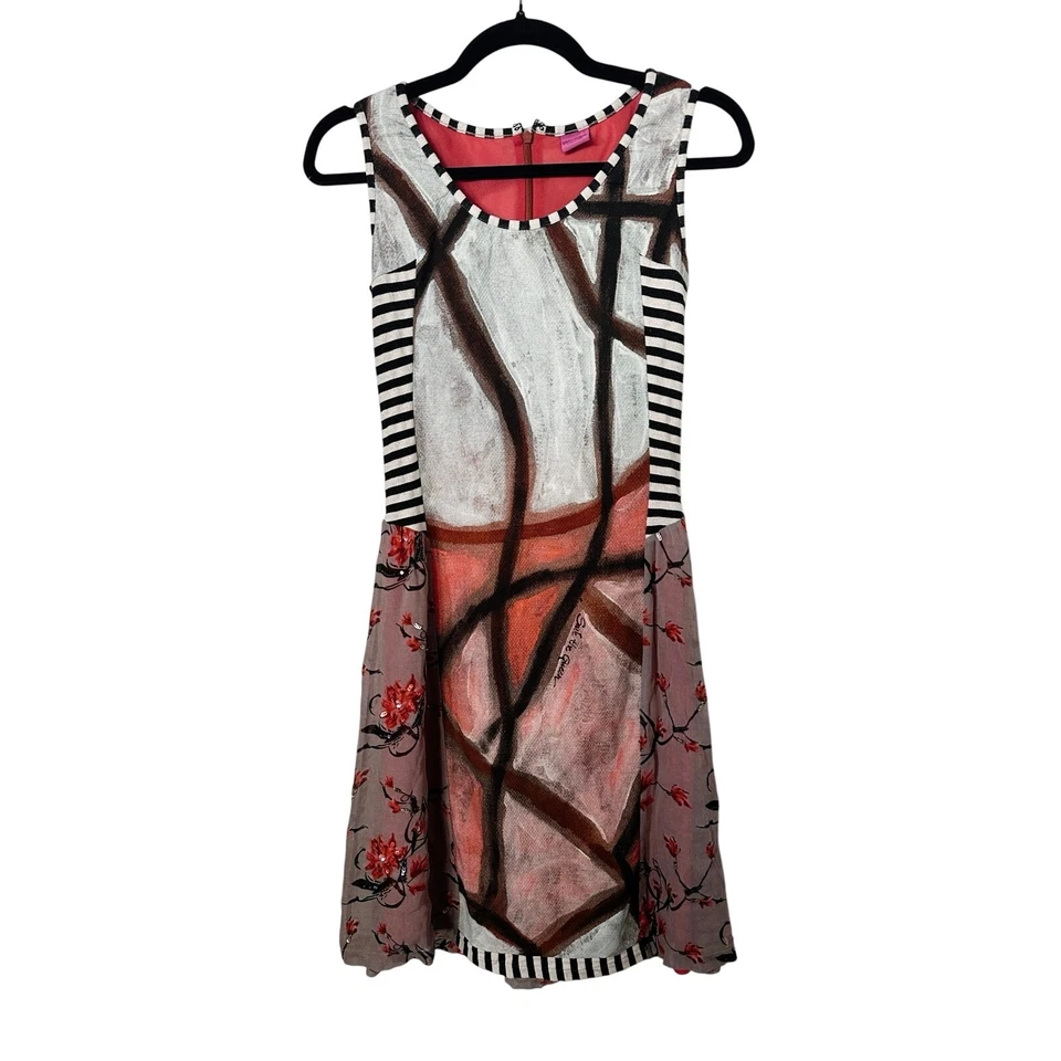 Vestido Save the Queen para mujer pequeño floral a rayas sin mangas mini cambio rosa Y2K Foto 2 de 4