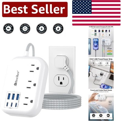 24W Smart USB Power Strip with 5Ft Flat Plug - Ideal for Travel & Office Use