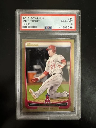 MIKE TROUT 2012 Topps Bowman GOLD border parallel card #34 PSA 8 Angels NP