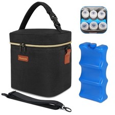 Elegant Insulated Breast Milk Cooler Bag with Ice Pack for Nursing Moms - Black