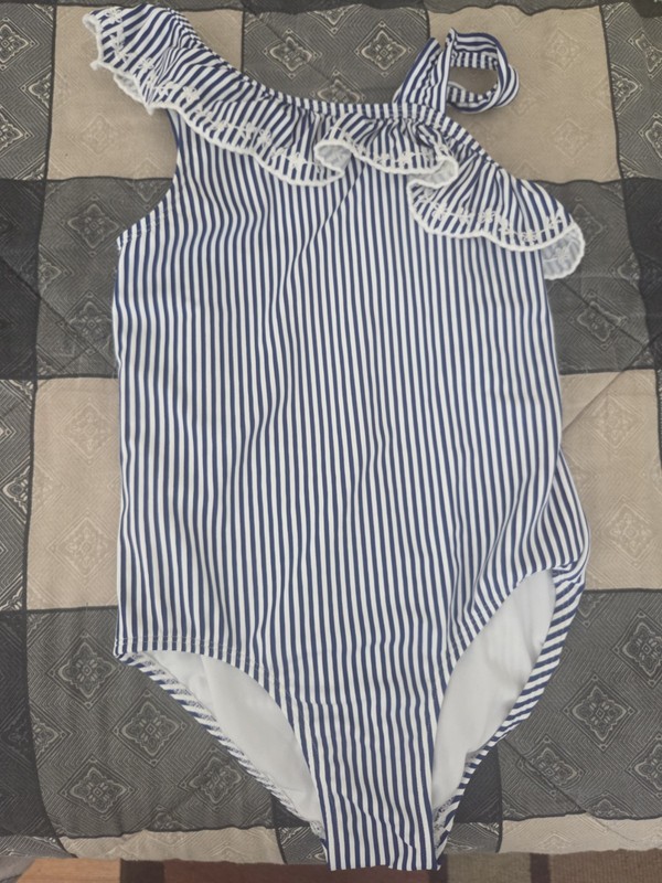 Gymboree Girls White And Blue Stripe Onepiece Swim Suit Size 12