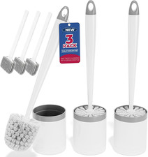 Toilet Brush and Holder Set, Compact Design, 3 Pack, White