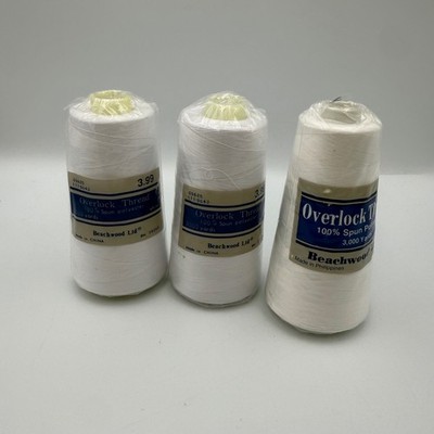 Beachwood Ltd Overlock Thread 3000 Yards White 100% Spun Polyester Lot of 3