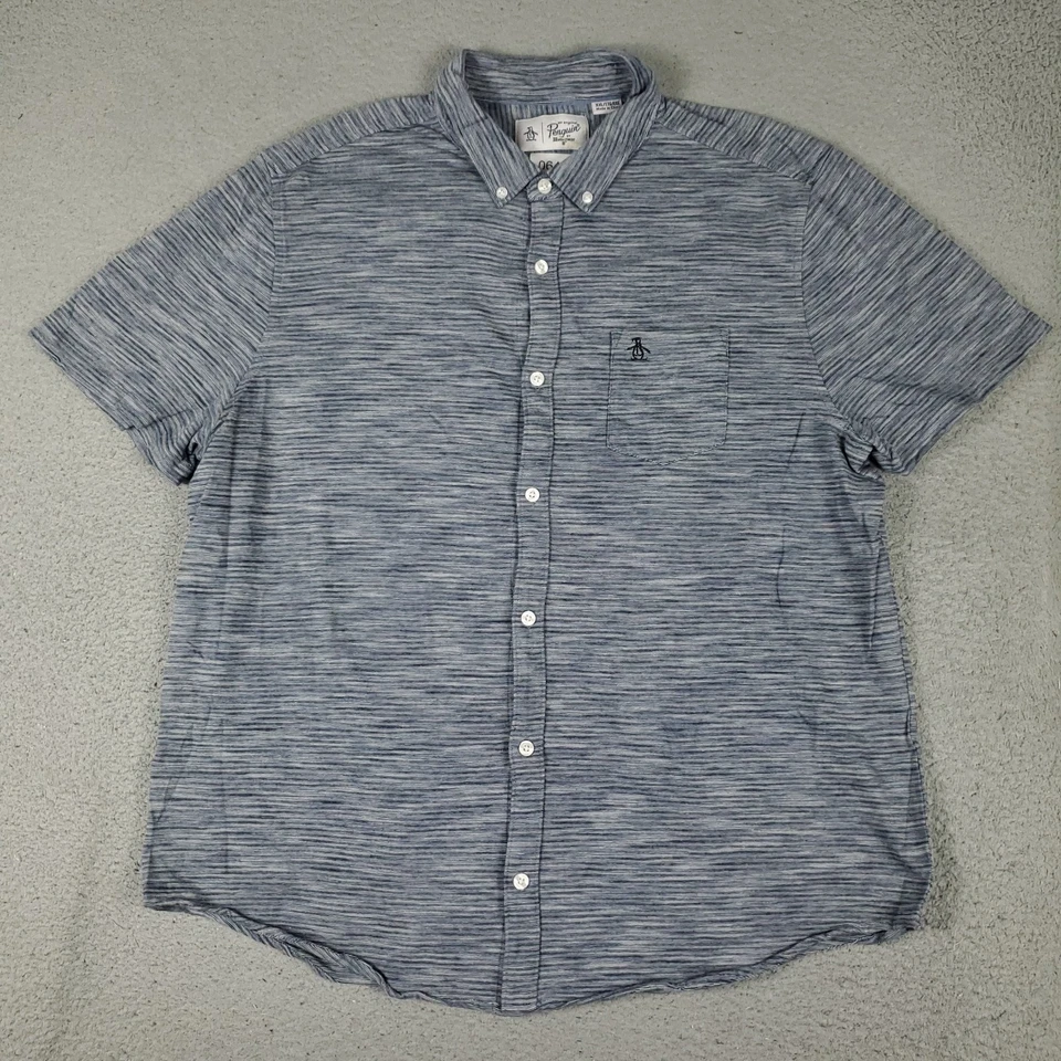 Рубашка мужская Penguin Munsingwear 2XL синяя повседневная на пуговицах короткий рукав - Изображение 2 из 4