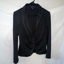 Metaphor Women's Black Button Front Collared Knit Polyester Blazer Jacket M