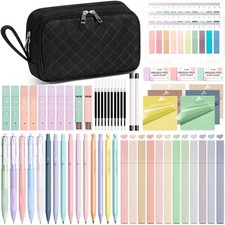 62PCS Aesthetic School Supplies with Cute Pencil Case, Pastel Highlighters Bl...