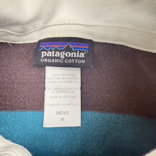 Patagonia Sender Rugby Shirt Mens Medium Blue Brown Striped Long Sleeve Soccer - Picture 3 of 8