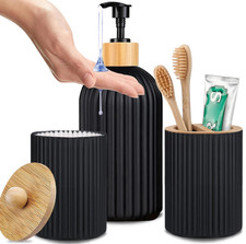 3pcs Bathroom Organizer Set with Soap Dispenser,Cotton Storage,Toothbrush Holder