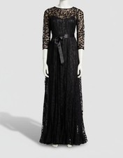 Rickie Freeman by Teri Jon Women's Black Floral Lace Self-Tie Gown Dress Size 2