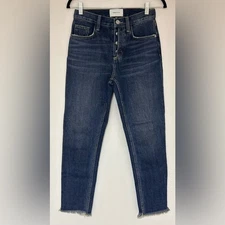 Current/Elliot Women’s Exposed Button Fly Vintage Ankle Raw Hem Jeans Size 25