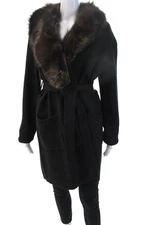 Cassin Womens Black 100% Wool Button Coatigan Classic Long Sleeve Size M