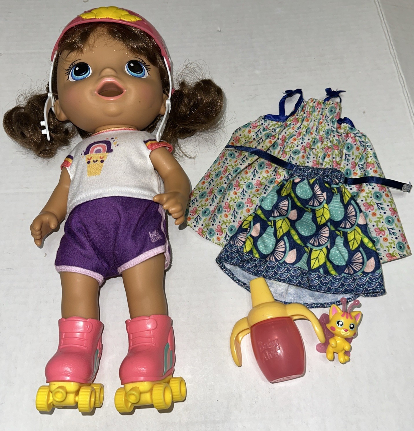 Baby Alive Roller Skate Baby Doll with Brown Hair Blue Eyes PLUS Extras