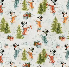 Snowmen and Cardinal Twill Cotton Fabric- Winter Precut Lightweight Cotton Fabri