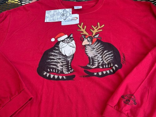 NWT Crazy Shirts Hawaii L/S Shirt Mens B Kliban Cat Christmas Santa Cat XXL Red