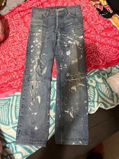 Vintage 1990's Helmut Lang Painted Denim Pants Size 29 Indigo