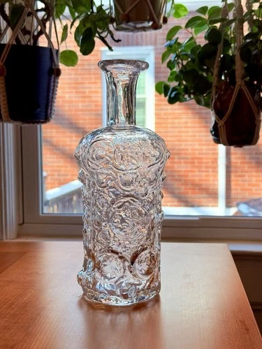 Blenko 6819 “Moonscape” Decanter in Crystal (Clear) Glass No Stopper. Nice!! HTF