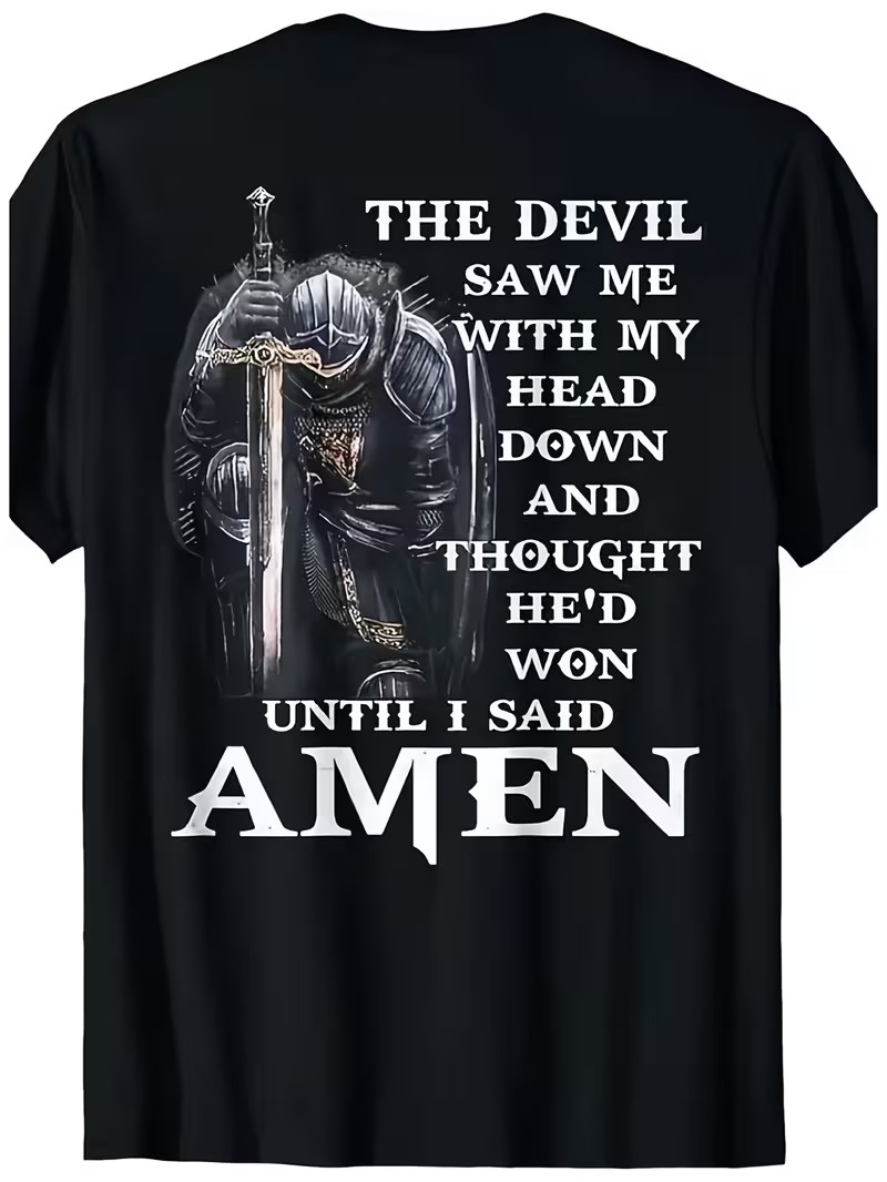 Men's Christian Faith T-Shirt - Religious Knight Armor Graphic Tee -size X-Large