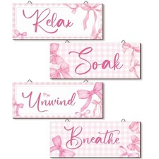 Yousoontic 4Pcs Coquette Pink Bow Wall Decor Aesthetic Pink Bow Bathroom