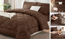 Size Comforter Set - 7 Pieces Bed in a Bag Luxury Soft Bed Set for King Brown