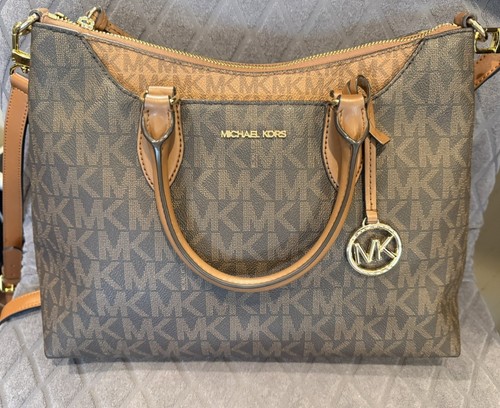 Michael Kors Austen Medium Signature Logo Satchel in Brown/Luggage