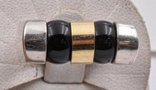 Vintage ST Gold Plate on Sterling Silver Onyx bead designer unisex band ring sz7